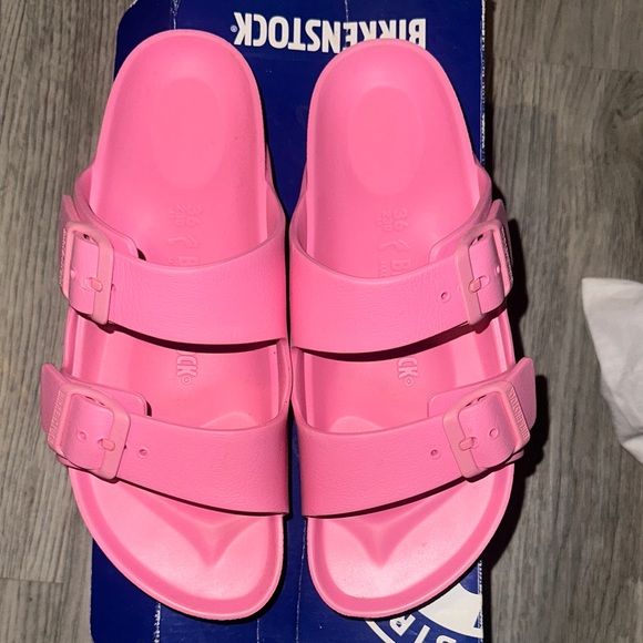 Birkenstock Shoes - Birkenstock Pink Double Buckle Slide Sandals